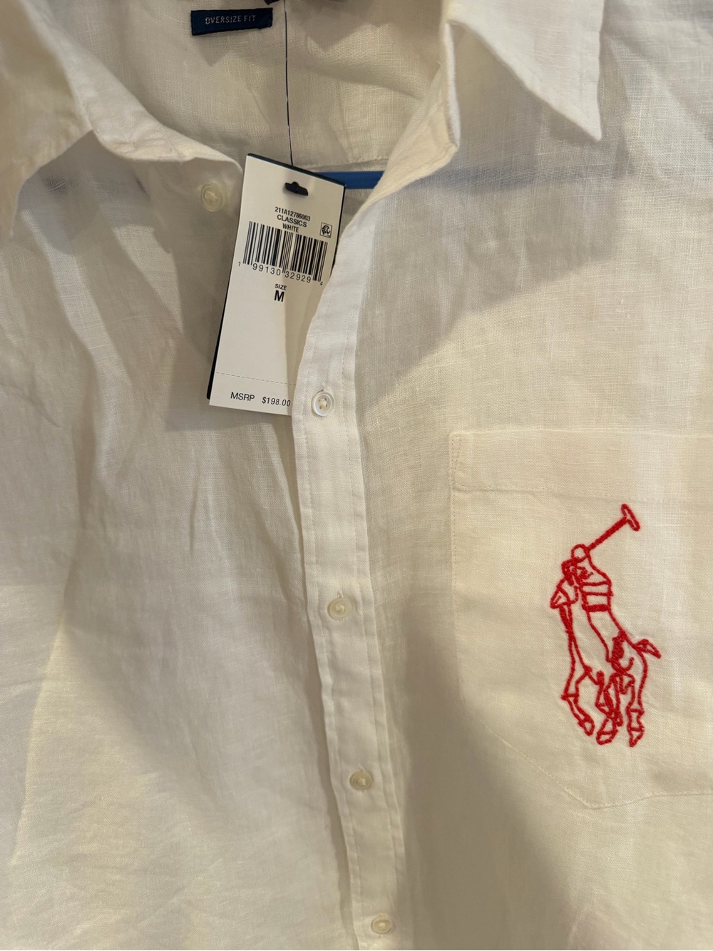 Polo Ralph Lauren White Linen Button-Down with Red Polo Logo - Picture 7 of 8